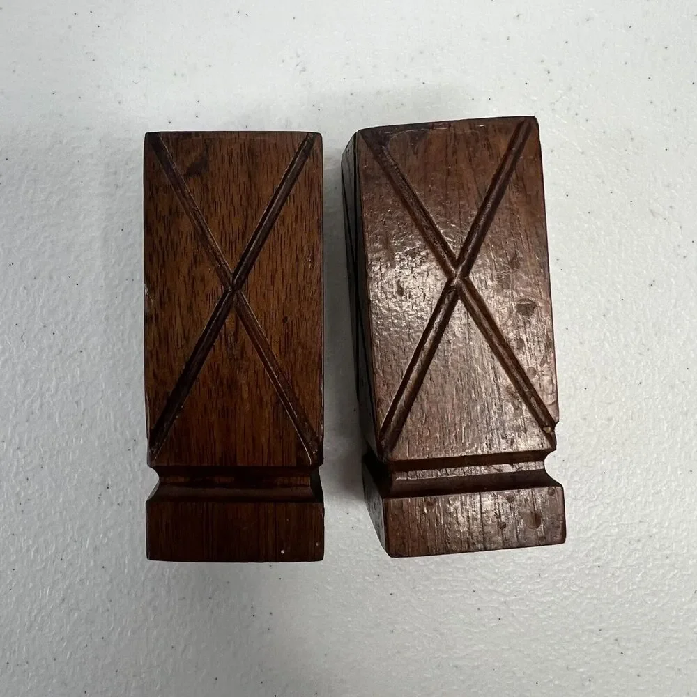 Vintage Wooden MCM Mid Century Modern Salt And Pepper Shakers Square Wood Rustic